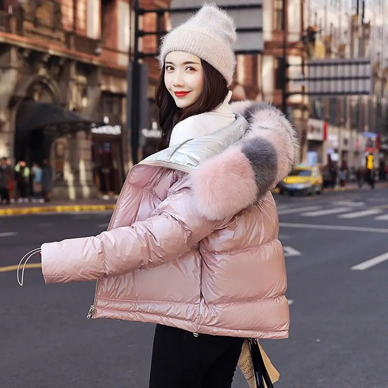 Natural Fur Collar Double Sided Down Jacket Winter Women White Duck Down Coat Female Padded Warm Parkas waterproof Outerwear