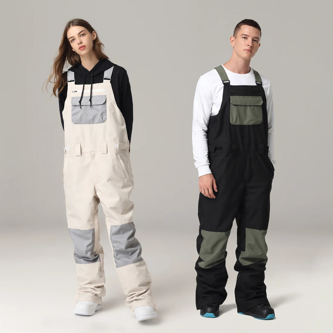 Snowboard back ski pants windproof waterproof contrast color overalls ski pants all-in-one men's and women's outdoor skiing equi