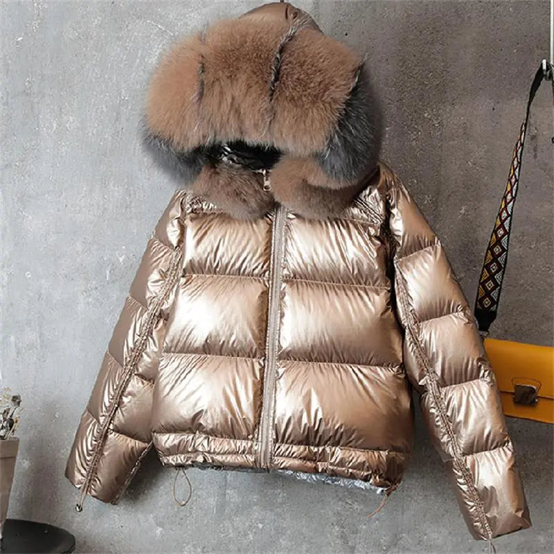 Natural Fur Collar Double Sided Down Jacket Winter Women White Duck Down Coat Female Padded Warm Parkas waterproof Outerwear