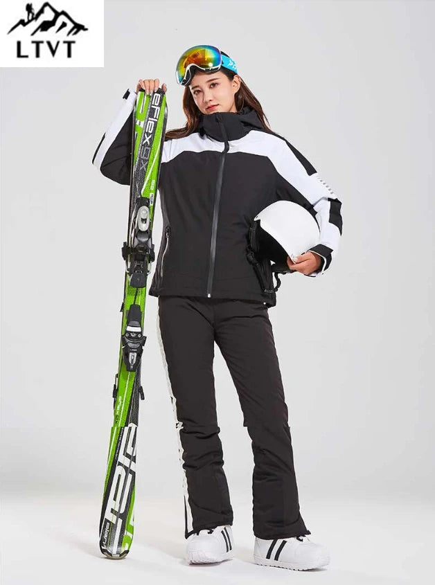 LTVT Double Board Female Ski Suit Couple Single Double Board Waterproof Thick Hanging Strap Detachable Slim fit Women Ski Set