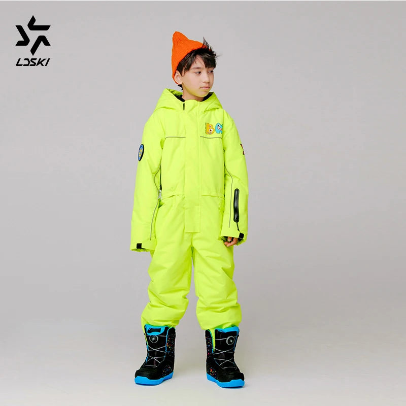 LDSKI Kids Ski Jumpsuit Waterproof Windproof Breathable Warm Children Winter Outdoor Sports Snowboarding Boy Girl One-Piece Suit