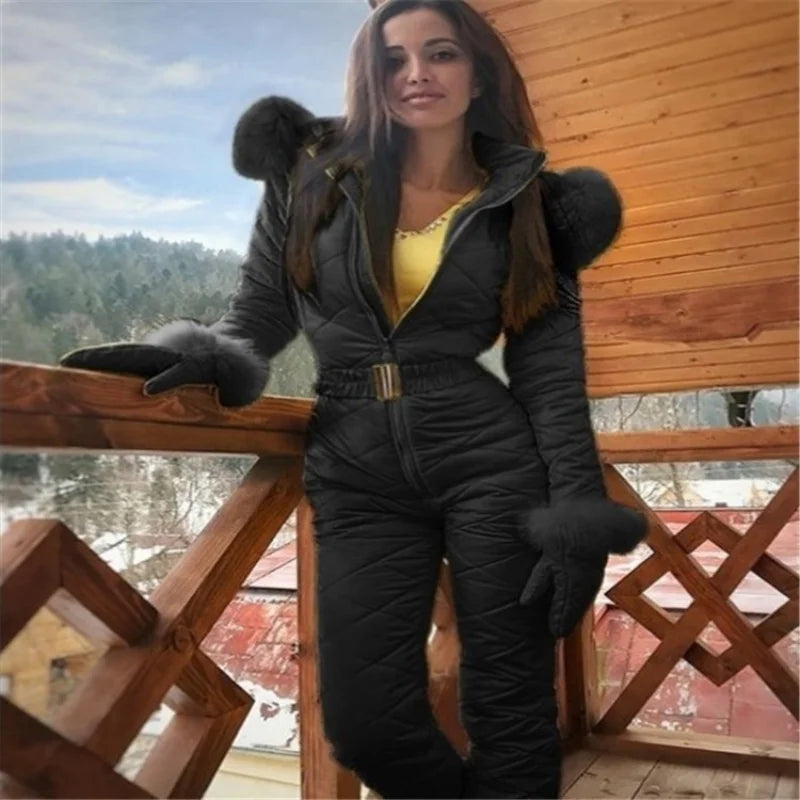 One-piece Ski Suit Women Snow Coveralls Mountain Ski Fleece Jumpsuit Super Warm Winter Ski Jacket Pants Breathable Snow Suit