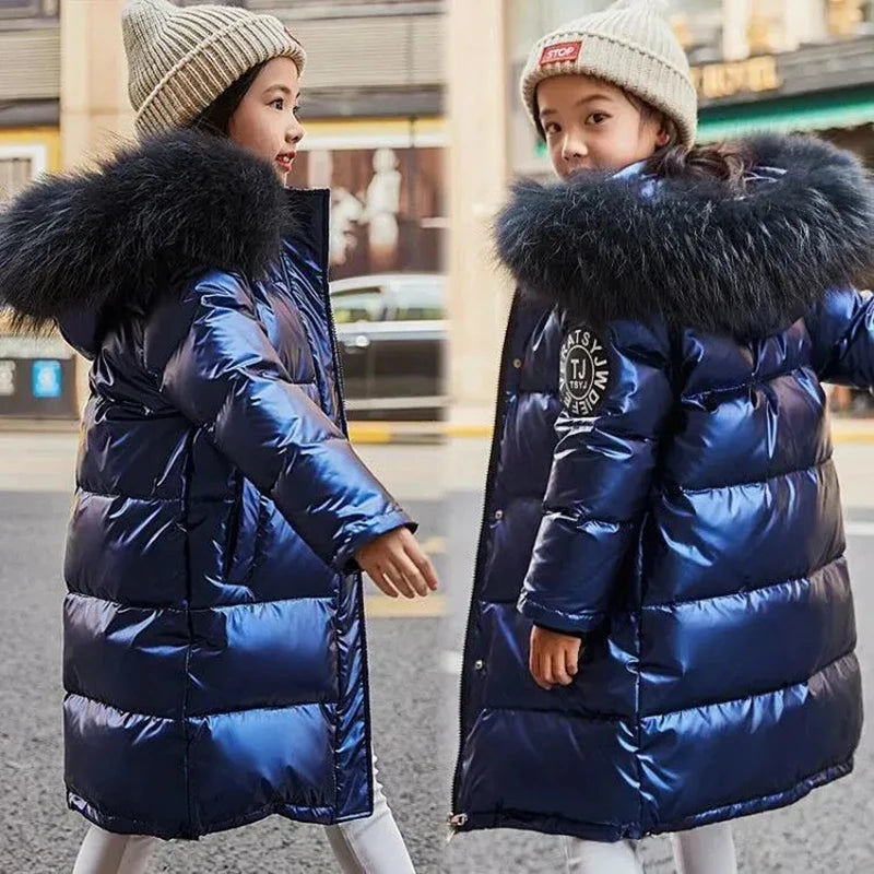 2023 Winter Keep Warm Jackets For Girls Coat Waterproof Shiny Hooded Children's Outerwear 5-14 Years Teenage Kids Parka Snowsuit