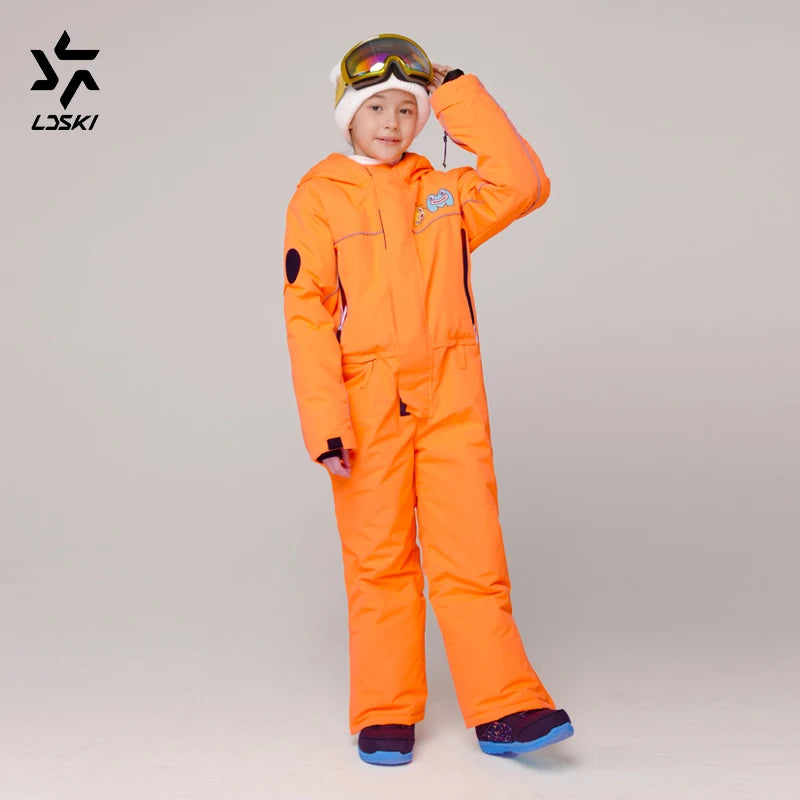 LDSKI Kids Ski Jumpsuit Waterproof Windproof Breathable Warm Children Winter Outdoor Sports Snowboarding Boy Girl One-Piece Suit