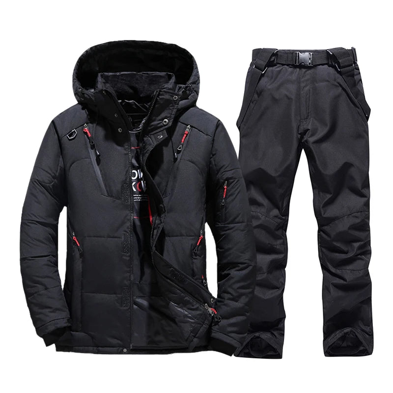 New Thermal Winter Ski Suit Men Windproof Skiing Down Jacket and Bibs Pants Set Male Snow Costume Snowboard Wear Overalls