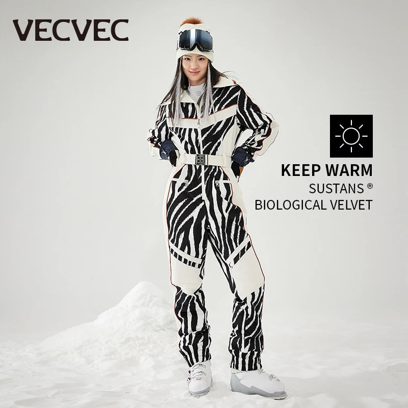 VECVEC Loose Ski Breathable Suit Women's Ski Suit Ski Suit Windproof Waterproof Integrated Bib Ski Suit