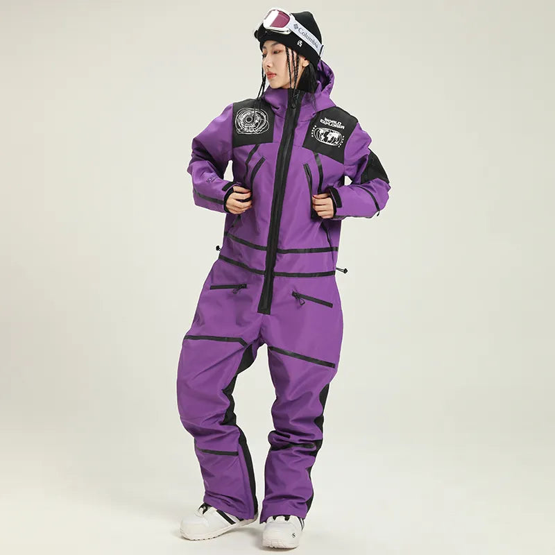 2023 Women One Piece Ski Suit Snowsuit Sport Women Ski Set Waterproof Hooded Woman Snowboard Jumpsuit Mountain Clothes Overall