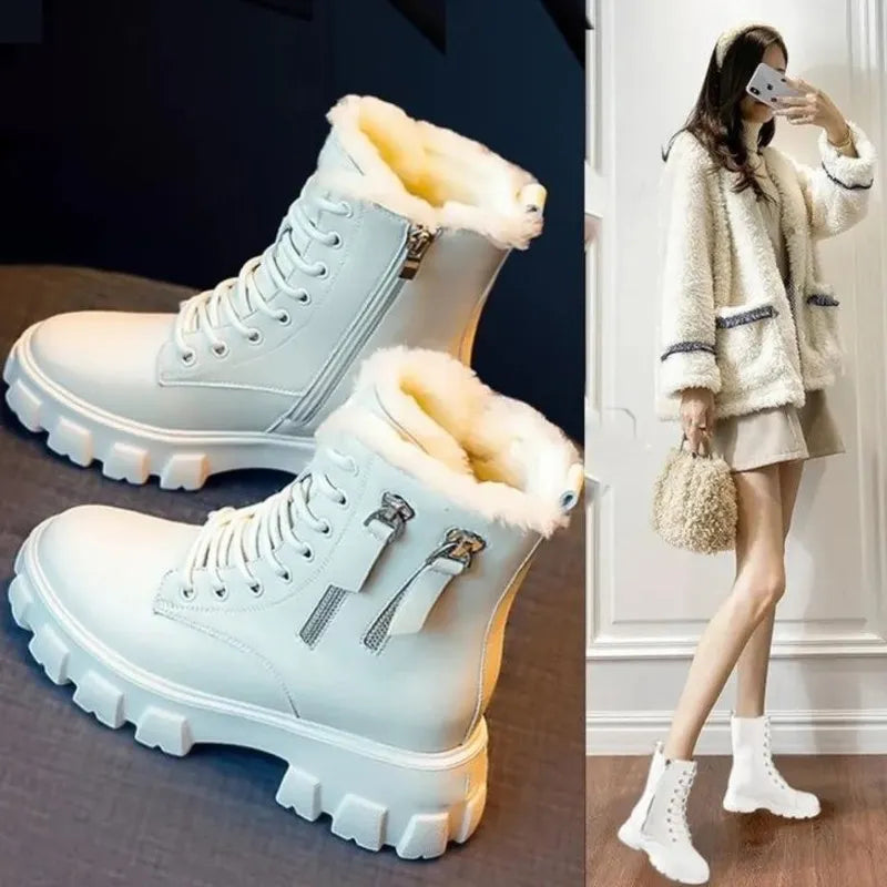 Fashion Women's Martin Boots Best Autumn/Winter New Network Red White Black Thick Sole Thick Heels Winter Plush Short Boots