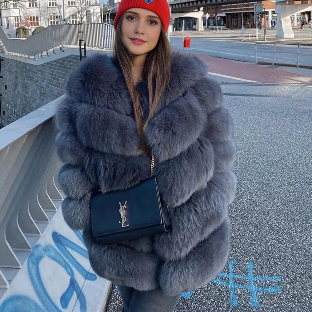 Natural Fox Fur Coats Fashion New Women's Very Warm And Stylish Jacket Vest Stand Collar Leather Coat Real Fox Fur Women Winter