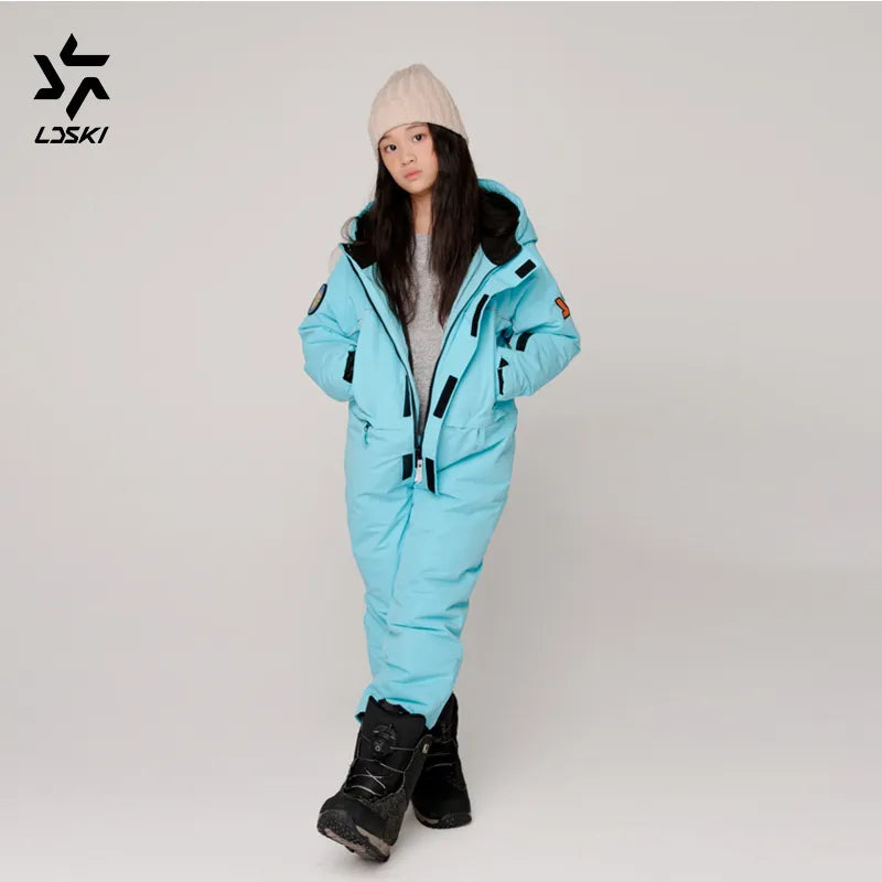 LDSKI Kids Ski Jumpsuit Waterproof Windproof Breathable Warm Children Winter Outdoor Sports Snowboarding Boy Girl One-Piece Suit