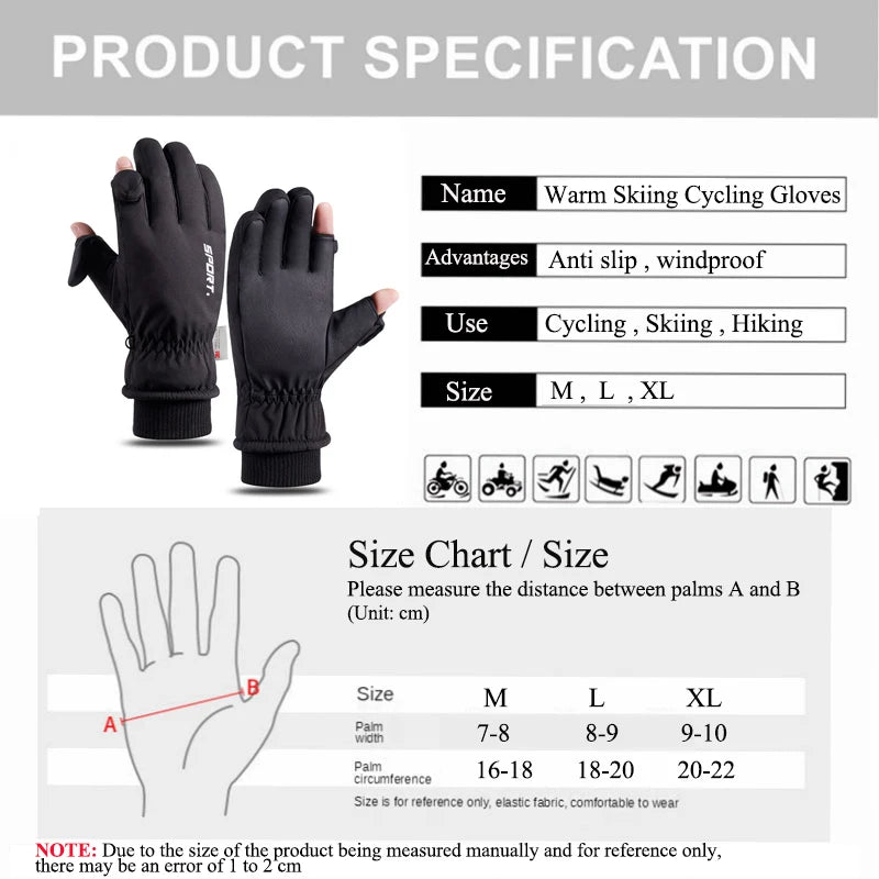 Winter Skiing Touch Screen Gloves Cycling Windproof Warm Gloves Snowboard Outdoor Warm Motorcycle Mittens Ski Gloves Men Women