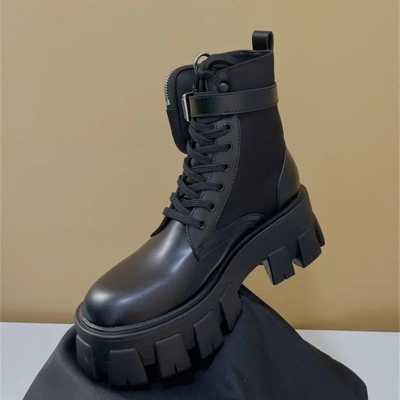 High quality wallet, women's short boots, unisex Martin boots, men's thick soles, elevated patent leather boots, casual trend