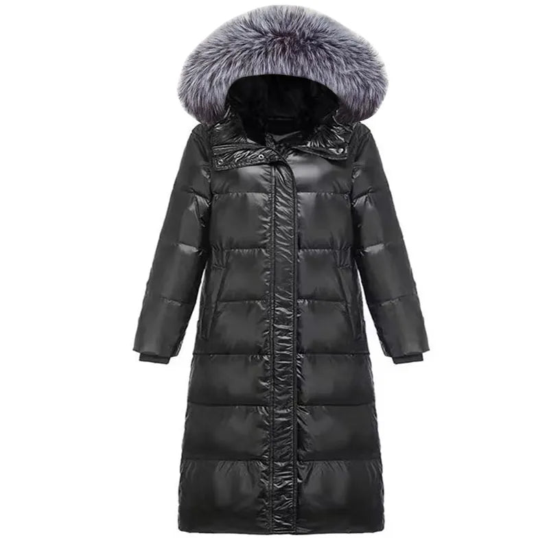 Fake Fur Autumn Winter Coat Men Long Jacket for Men's Glossy Clothes Warm Parka Waterproof Winter Hooded Down Jacket Snow Wear