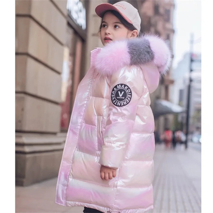 2023 Jackets Kids Shiny Boys Girls Fashion Coats With fur Hoodies Winter Clothing Children's Waterproof Shiny Warm 4-16Y