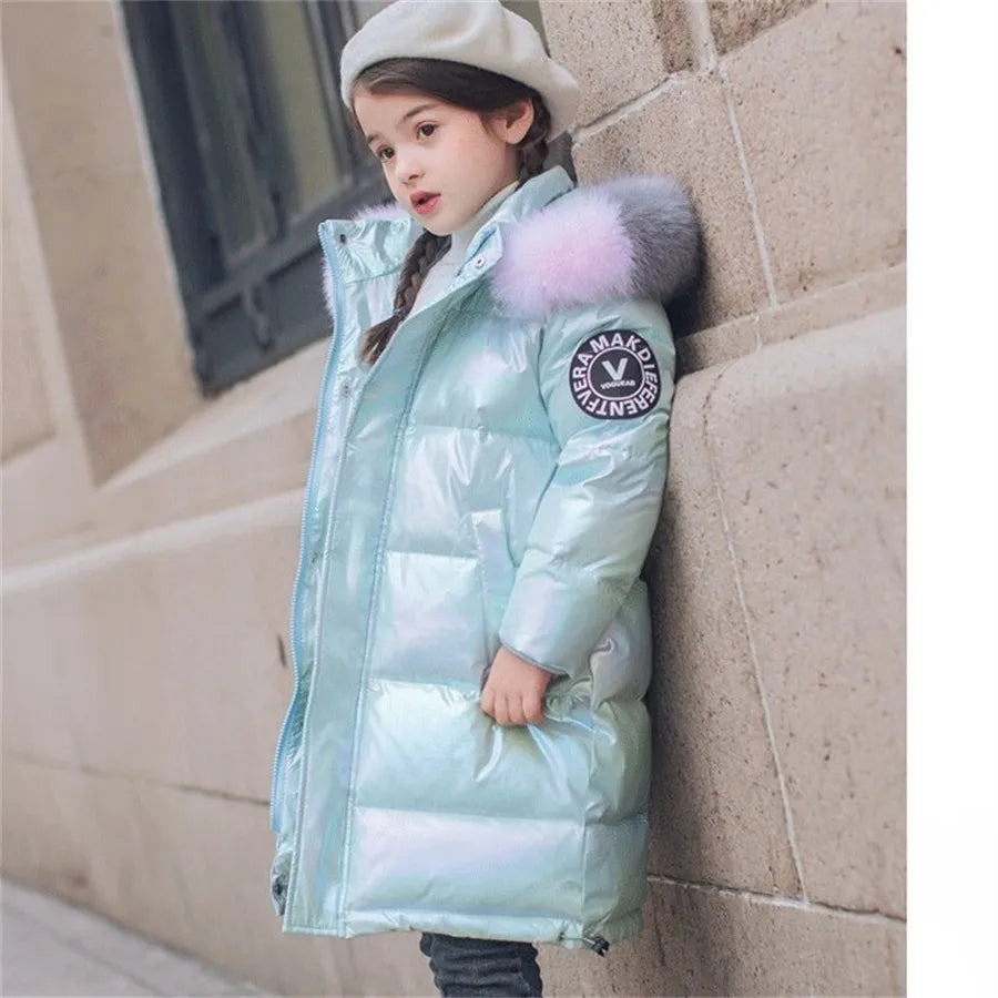 2023 Jackets Kids Shiny Boys Girls Fashion Coats With fur Hoodies Winter Clothing Children's Waterproof Shiny Warm 4-16Y