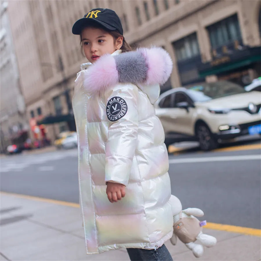 2023 Jackets Kids Shiny Boys Girls Fashion Coats With fur Hoodies Winter Clothing Children's Waterproof Shiny Warm 4-16Y