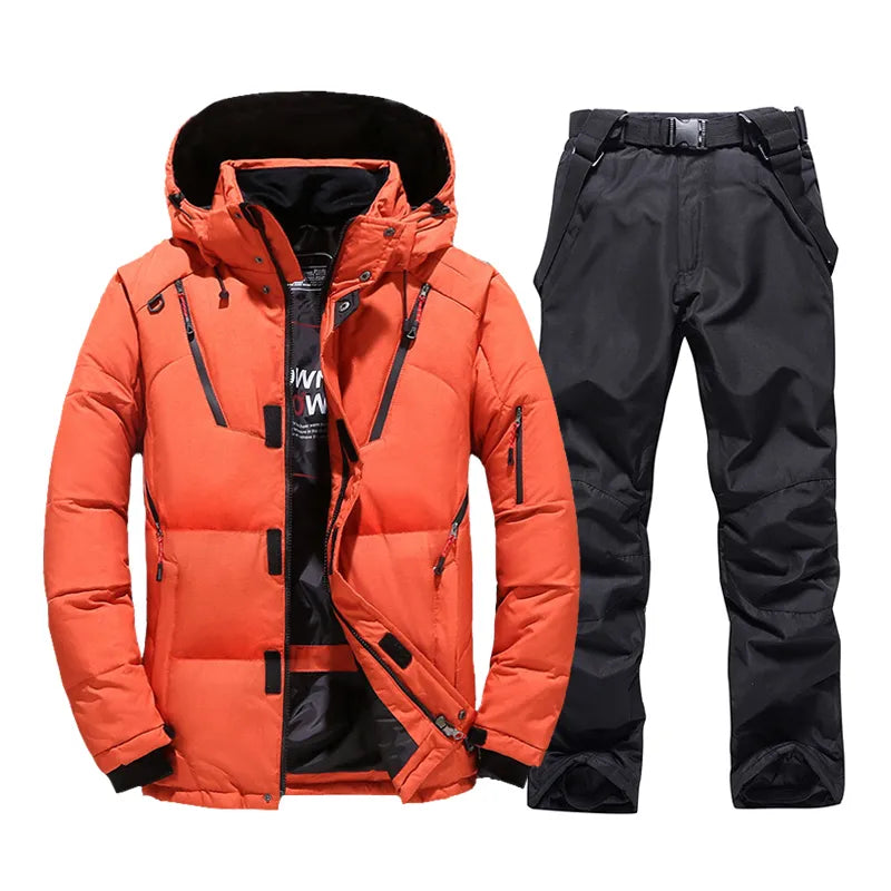 New Thermal Winter Ski Suit Men Windproof Skiing Down Jacket and Bibs Pants Set Male Snow Costume Snowboard Wear Overalls