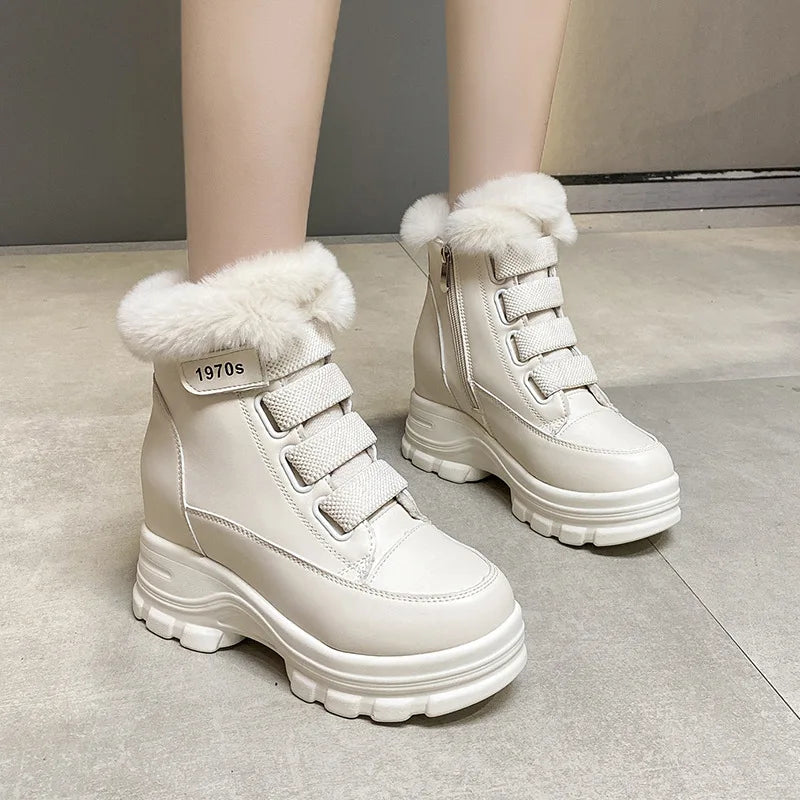 8cm Sports Women's Boots 2023 Autumn and Winter Fashionable High-top Sneakers Shoes Furry Korean Style Boots Thick-soled Shoes