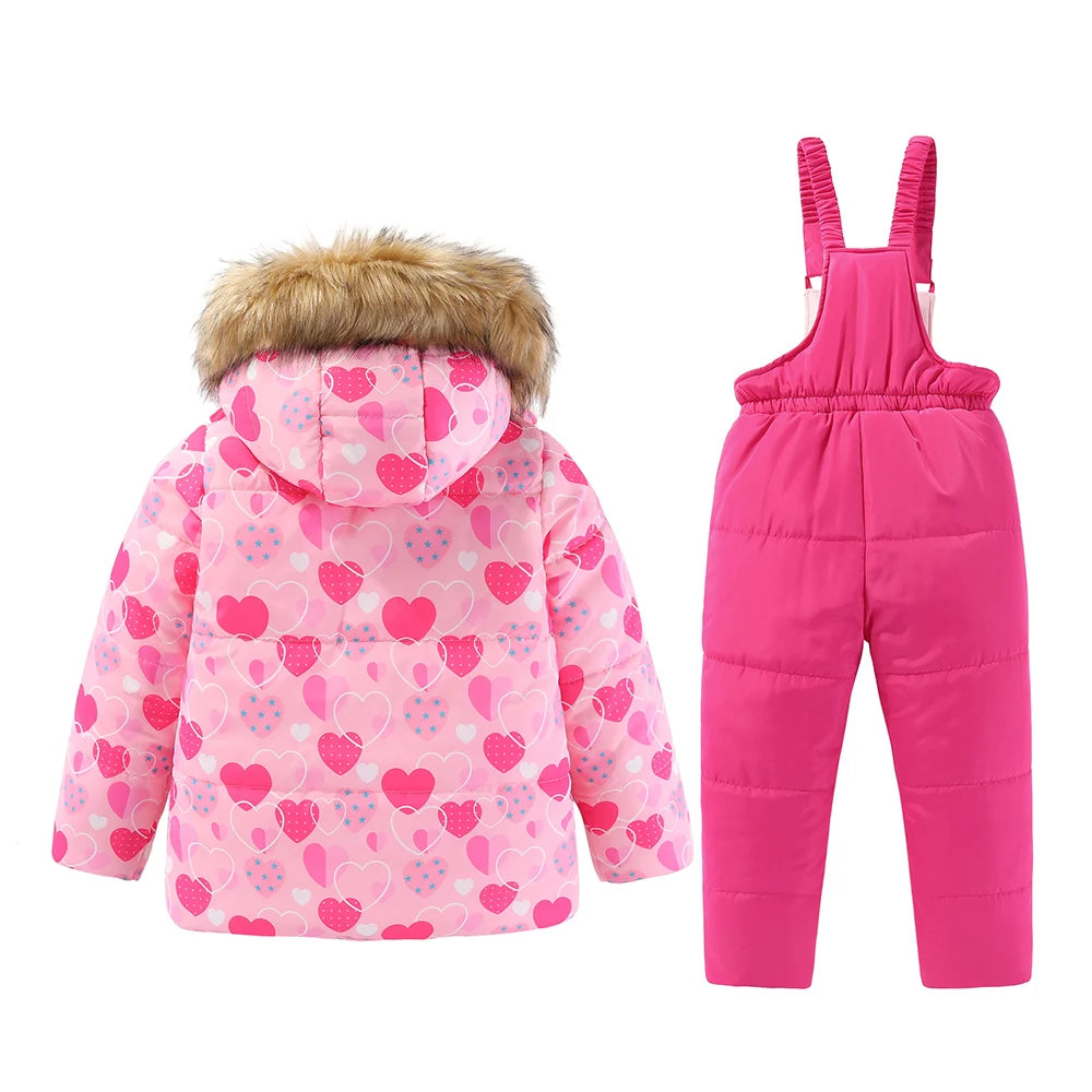 4-7T Kids Girls Ski Suits Snowboard Coat Pant Winter Warm Children Coat Outdoor Sportwear Snowboard Skiing Suit Thick Cotton