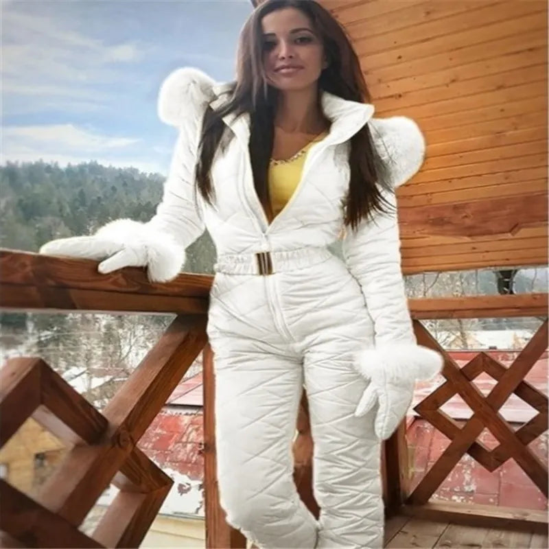 One-piece Ski Suit Women Snow Coveralls Mountain Ski Fleece Jumpsuit Super Warm Winter Ski Jacket Pants Breathable Snow Suit