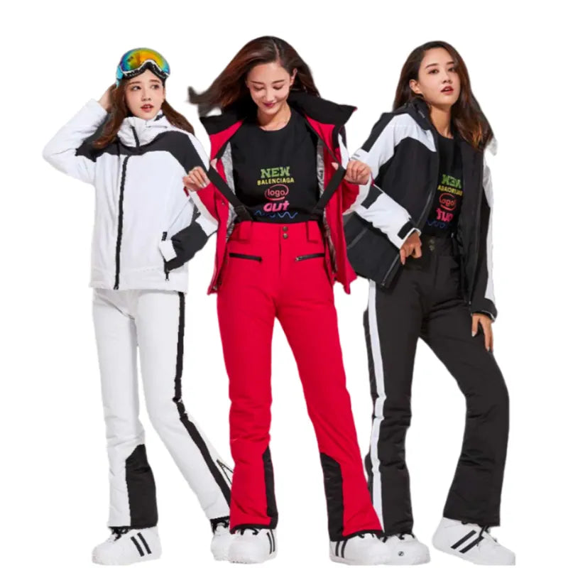 LTVT Double Board Female Ski Suit Couple Single Double Board Waterproof Thick Hanging Strap Detachable Slim fit Women Ski Set