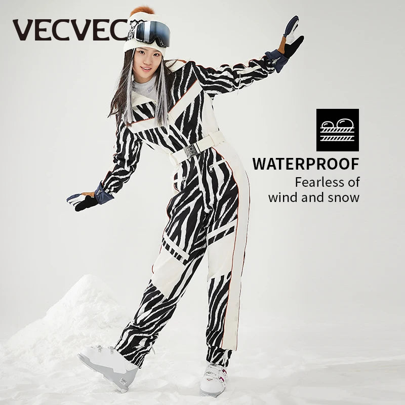 VECVEC Loose Ski Breathable Suit Women's Ski Suit Ski Suit Windproof Waterproof Integrated Bib Ski Suit