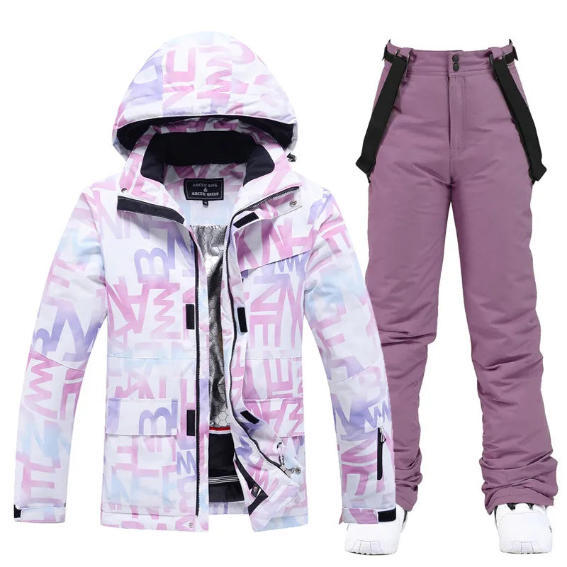 2023 New Fashion Letter Women Ski Suit Winter Windproof Waterproof Snowboard Jacket Pants Snow Walking Clothes Female Snowsuit