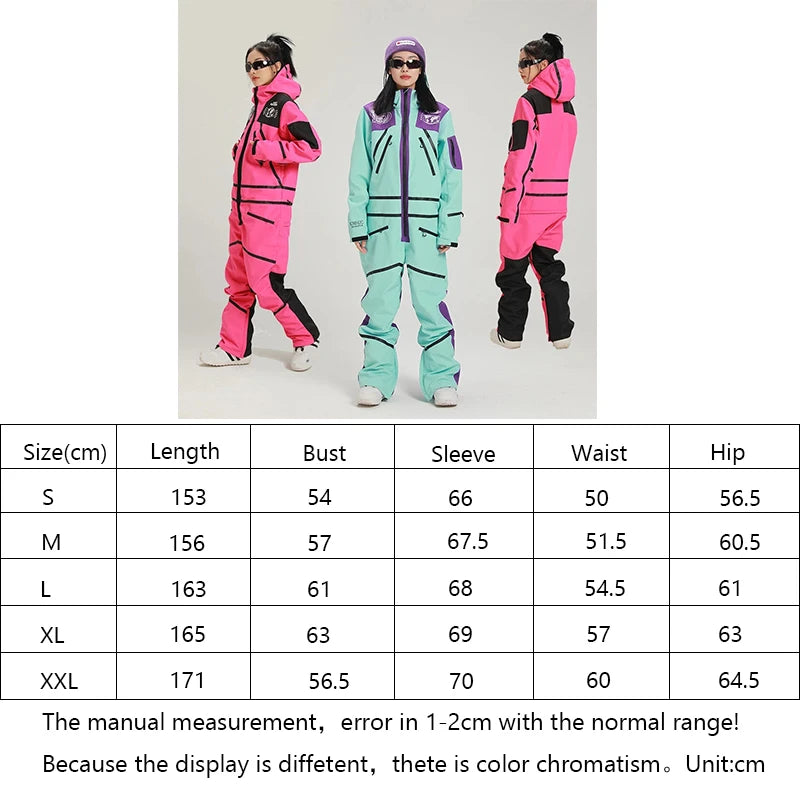 2023 Women One Piece Ski Suit Snowsuit Sport Women Ski Set Waterproof Hooded Woman Snowboard Jumpsuit Mountain Clothes Overall