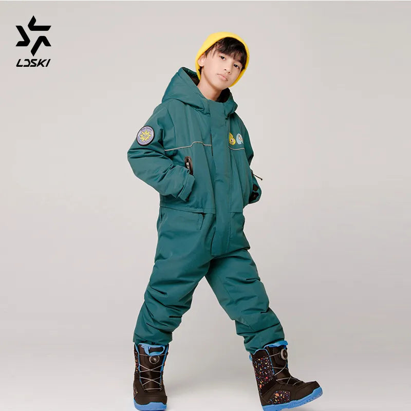 LDSKI Kids Ski Jumpsuit Waterproof Windproof Breathable Warm Children Winter Outdoor Sports Snowboarding Boy Girl One-Piece Suit