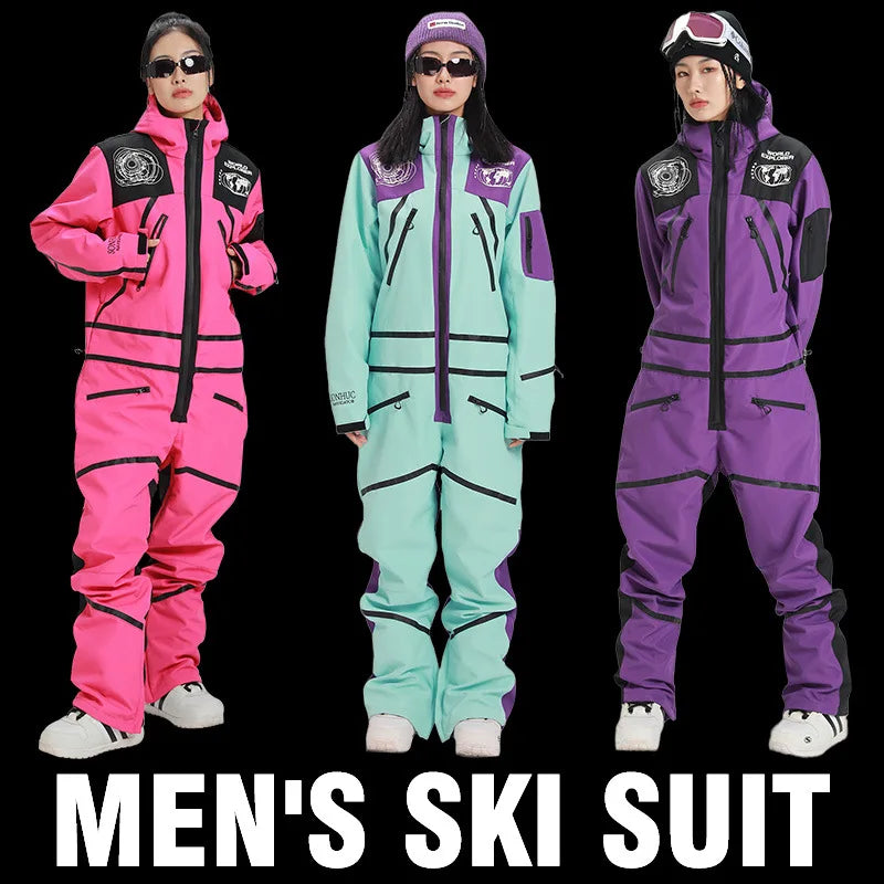 One-Piece Ski Suit Women Men Overalls Thickened Skiing Set Windproof Warm Outdoor Snowboarding Waterproof Jumpsuits Clothing