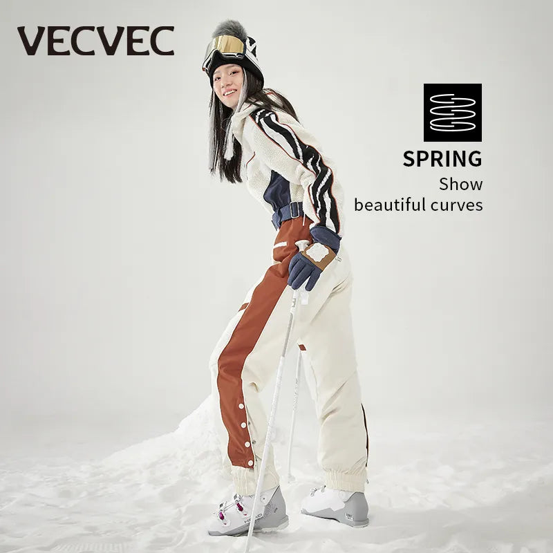 VECVEC Loose Ski Breathable Suit Women's Ski Suit Ski Suit Windproof Waterproof Integrated Bib Ski Suit