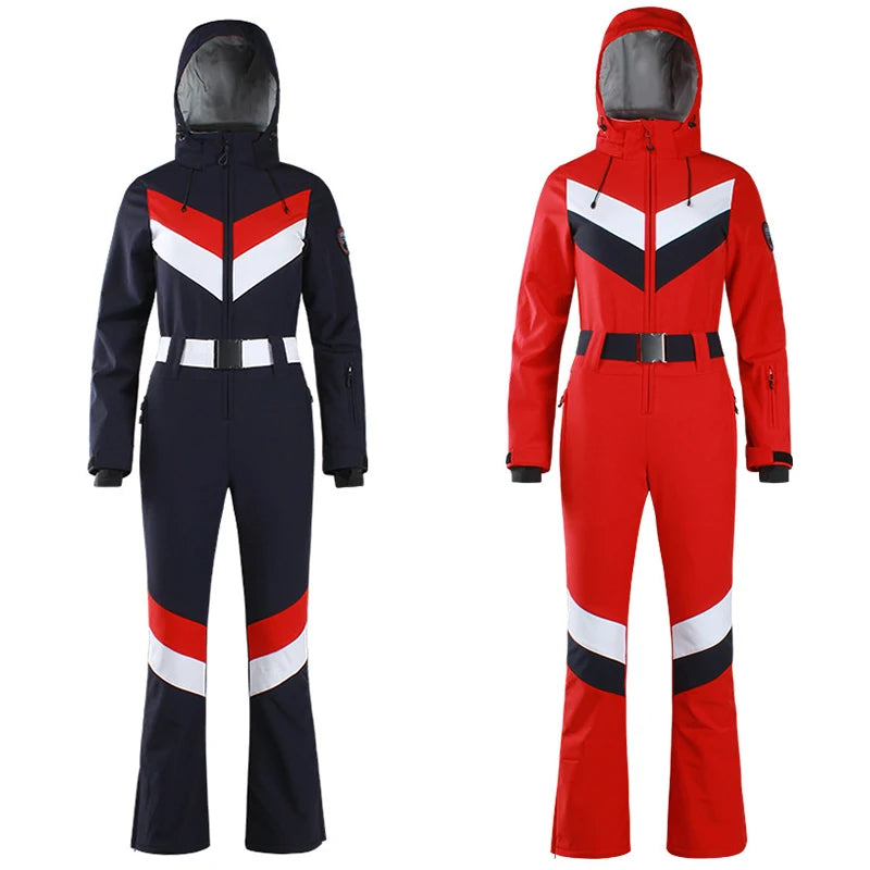 New One-Piece Ski Suit Wome Overalls Slim Women Outdoor Double Plate Jumpsuits Wind Proof Waterproof Ski Set Winter Clothing