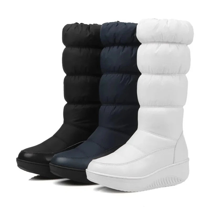 Russia Keep Warm Women snow boots zipper mid calf boots thick fur plush platform down wedges winter boots Size 35-44