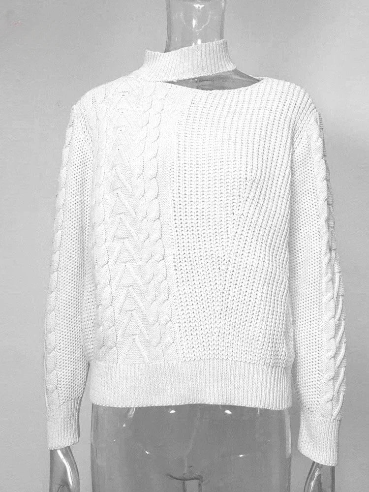 Autumn Long Sleeve Women's Sweaters Solid Loose Sweater Bare Shoulders Knitted Pullovers White Jumper Winter Oversized Sweaters