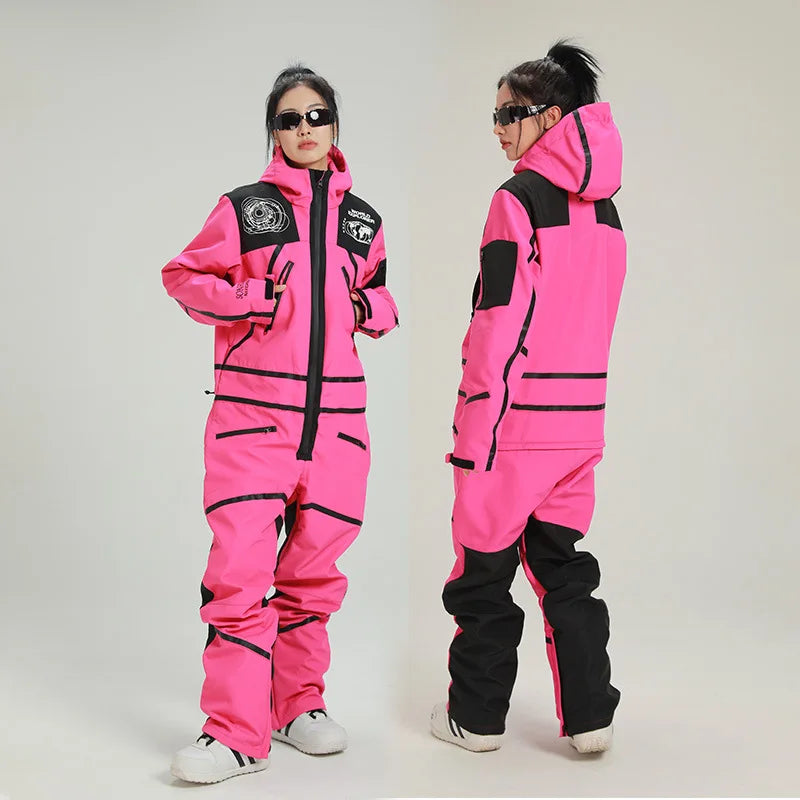 One-Piece Ski Suit Women Men Overalls Thickened Skiing Set Windproof Warm Outdoor Snowboarding Waterproof Jumpsuits Clothing