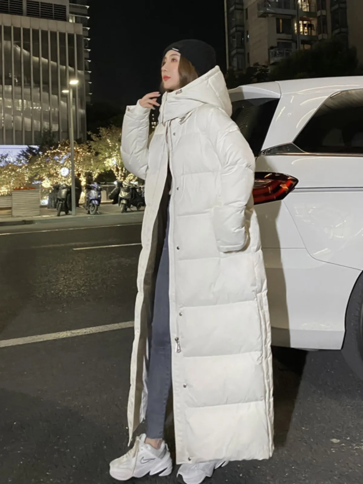 2023 New White Goose Down Coat Women Ankle Length X-long Black White Fashion Thickened Extra Warm Snowwear Windproof Waterproof