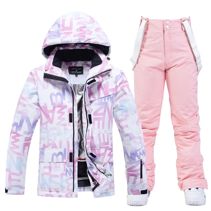 2023 New Fashion Letter Women Ski Suit Winter Windproof Waterproof Snowboard Jacket Pants Snow Walking Clothes Female Snowsuit