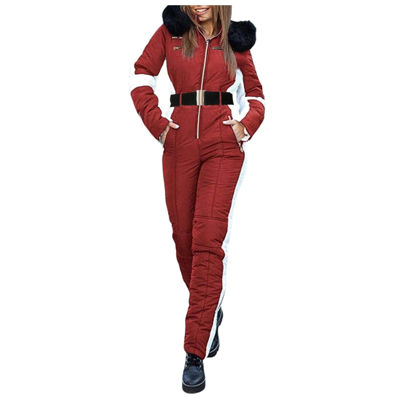 Women's Skiing Suites Winter Outdoor Sports Warm Jumpsuit Waterproof With Removable Collar Outdoor Sports Zipper Ski Suit