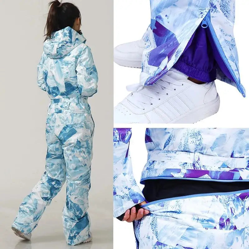 2023 One Piece Ski Suit Winter Women Sport Waterproof Outdoor Female Overalls Snowboard Woman Snow Jumpsuit Warm Hooded Clothes