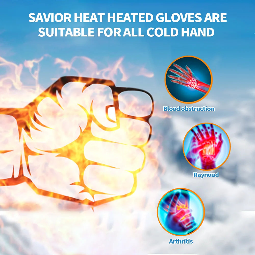 SAVIOR HEAT Winter Heated Gloves Rechargeable Electric Heated Ski Glove Men Women Cycling Heating Liner For Sports Warm Hand