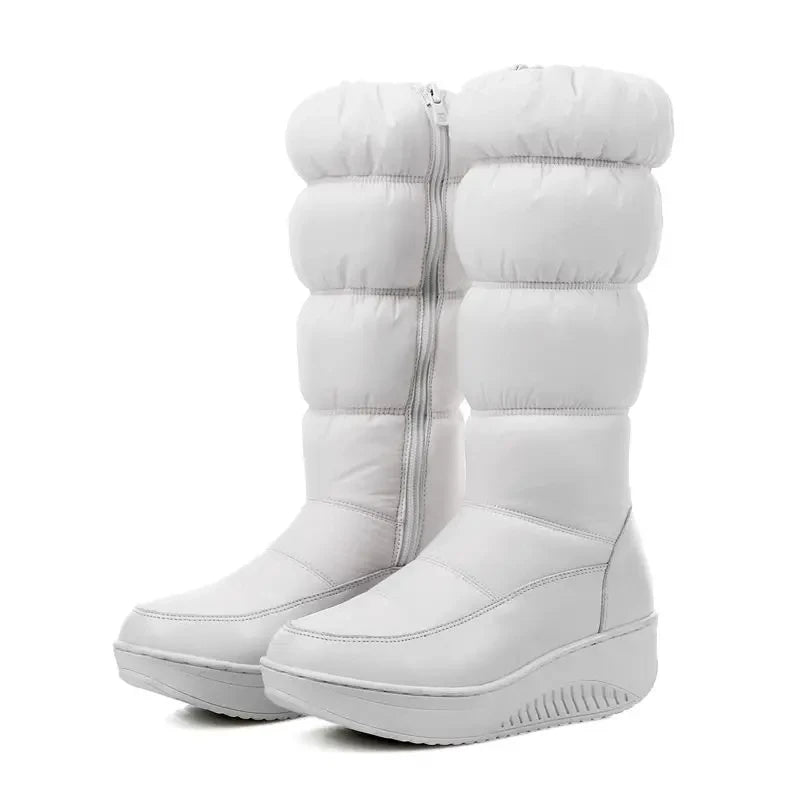 Russia Keep Warm Women snow boots zipper mid calf boots thick fur plush platform down wedges winter boots Size 35-44