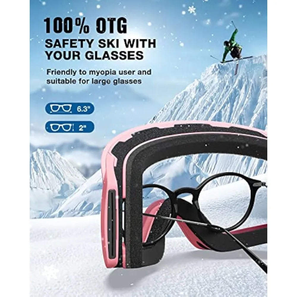 Ski Goggles, X12 100% OTG Snow Goggles Detachable Lens for Men Women Adult ski goggles Winter Sports Accessorie