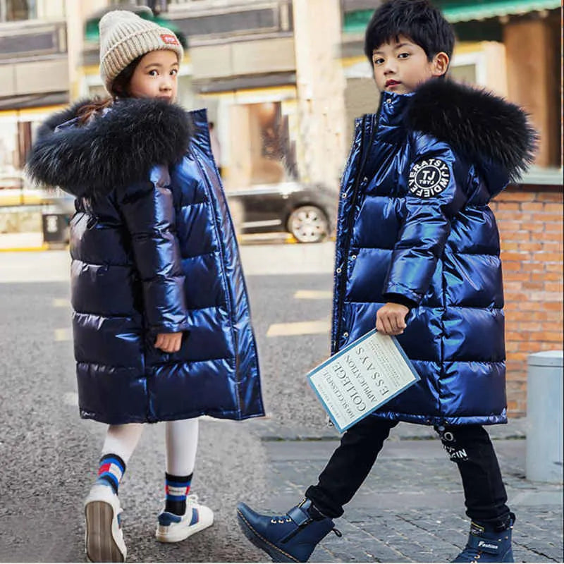 2023 Winter Keep Warm Jackets For Girls Coat Waterproof Shiny Hooded Children's Outerwear 5-14 Years Teenage Kids Parka Snowsuit