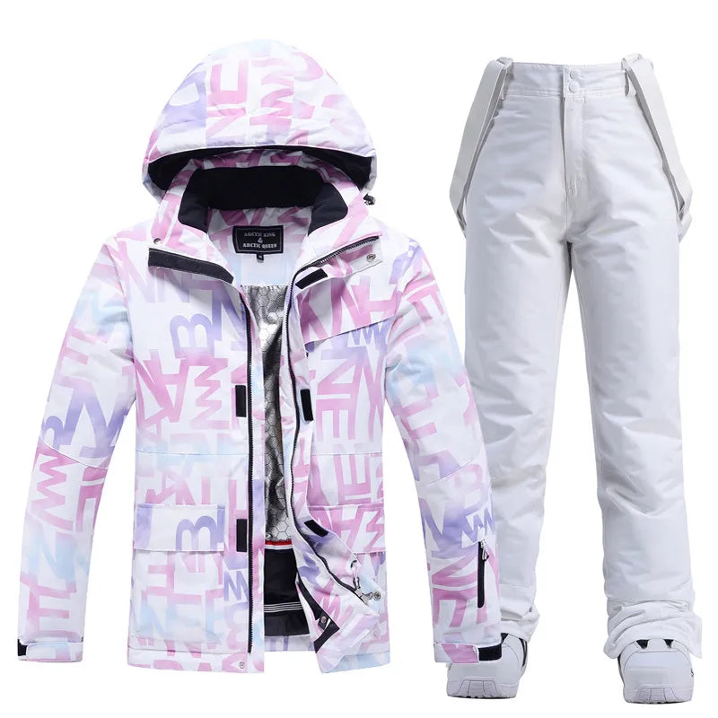 2023 New Fashion Letter Women Ski Suit Winter Windproof Waterproof Snowboard Jacket Pants Snow Walking Clothes Female Snowsuit