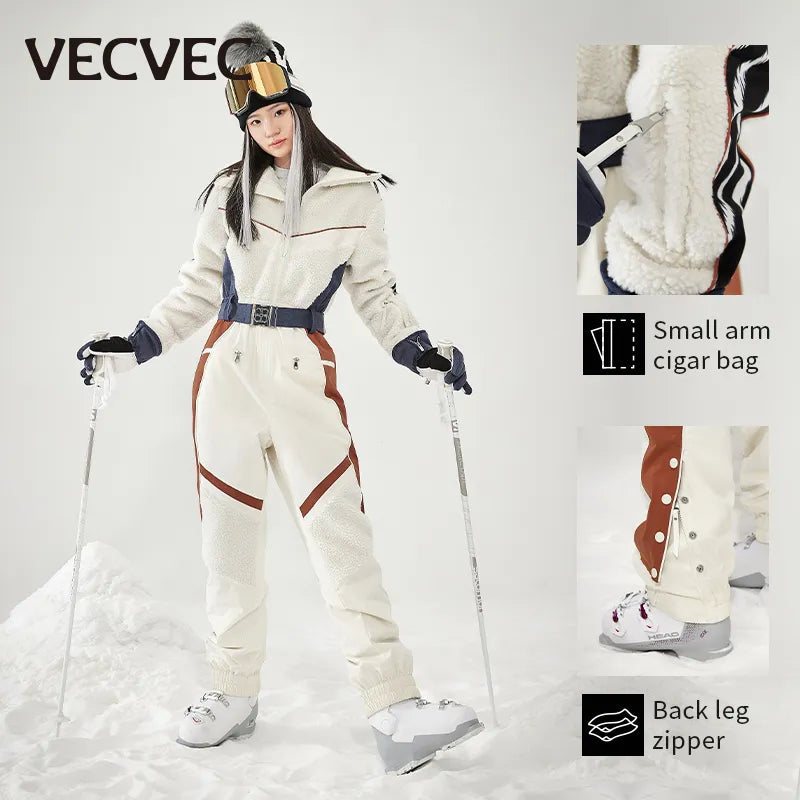 VECVEC Loose Ski Breathable Suit Women's Ski Suit Ski Suit Windproof Waterproof Integrated Bib Ski Suit