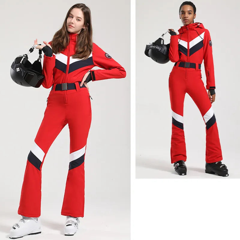 New One-Piece Ski Suit Wome Overalls Slim Women Outdoor Double Plate Jumpsuits Wind Proof Waterproof Ski Set Winter Clothing