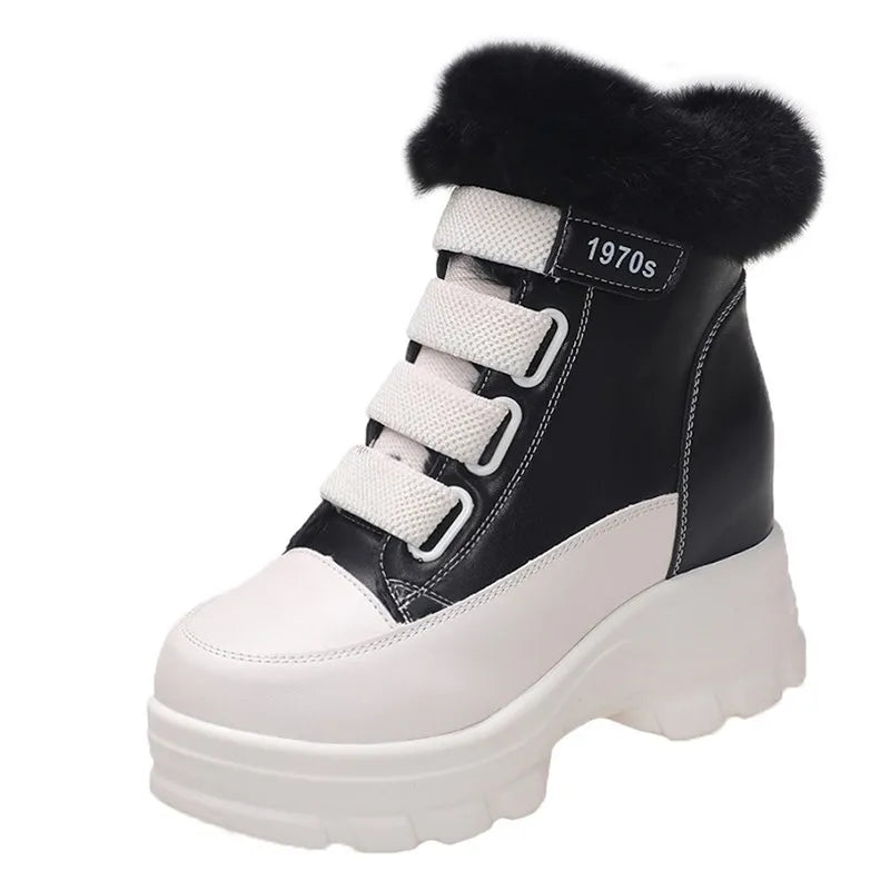 8cm Sports Women's Boots 2023 Autumn and Winter Fashionable High-top Sneakers Shoes Furry Korean Style Boots Thick-soled Shoes