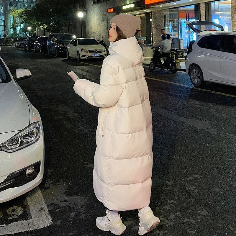 QING MO Sustans Jacket Long Knee Length Women Korean Loose Thickened Cotton Parkas 2023 Winter New Hoodie Coat ZXF3318