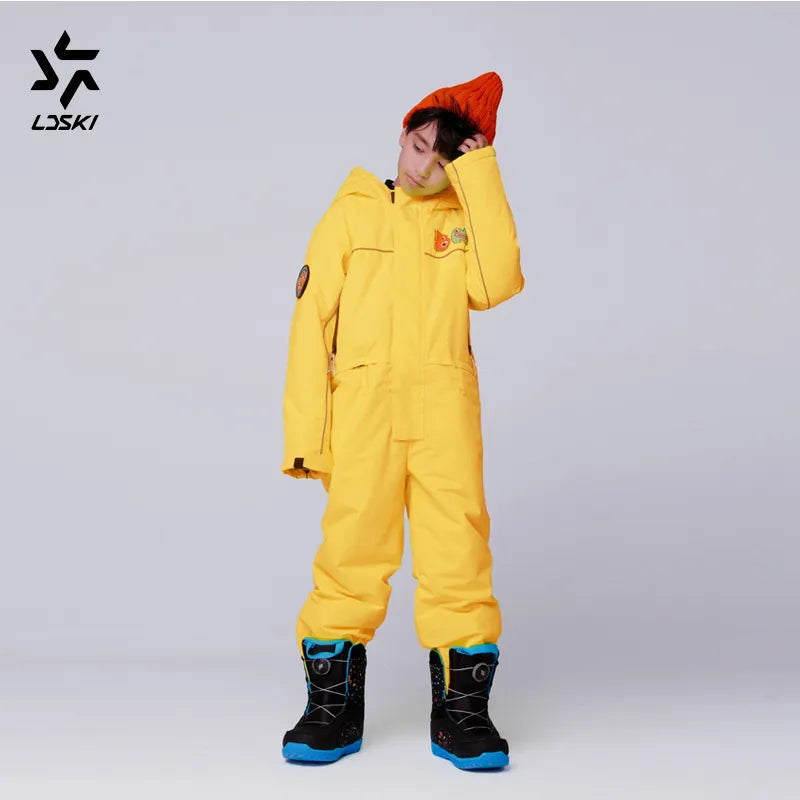 LDSKI Kids Ski Jumpsuit Waterproof Windproof Breathable Warm Children Winter Outdoor Sports Snowboarding Boy Girl One-Piece Suit