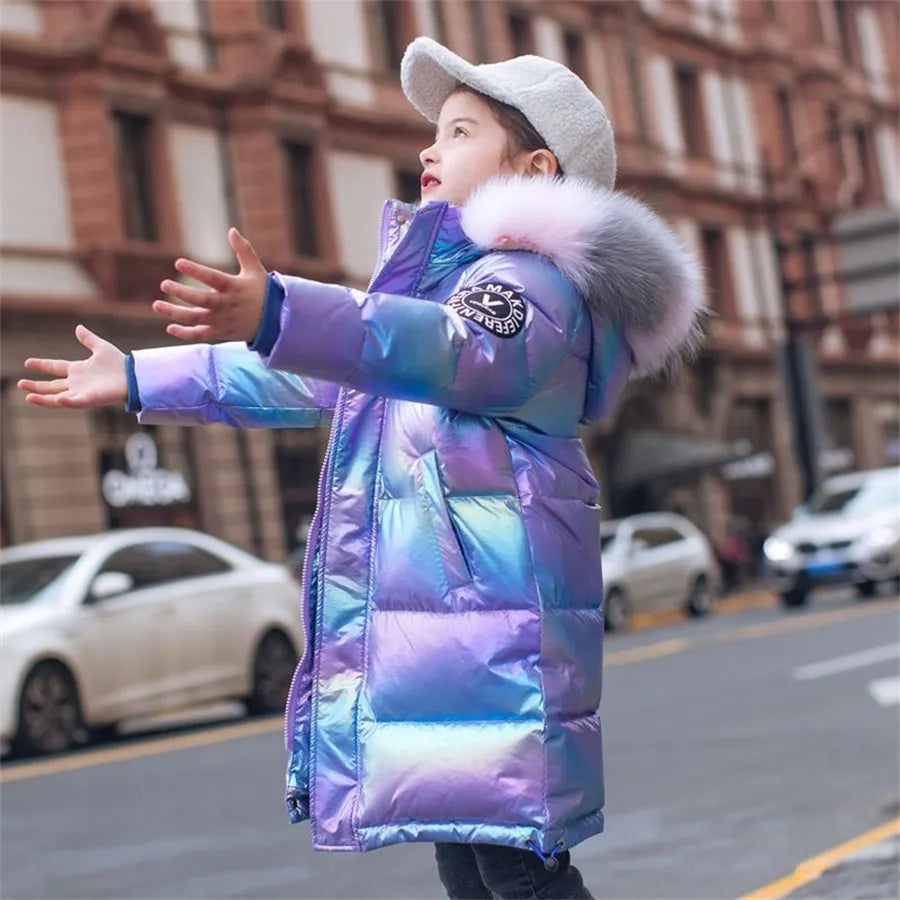 2023 Jackets Kids Shiny Boys Girls Fashion Coats With fur Hoodies Winter Clothing Children's Waterproof Shiny Warm 4-16Y